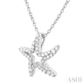 1/6 ctw Petite Starfish Frame Round Cut Diamond Fashion Pendant With Chain in 10K White Gold