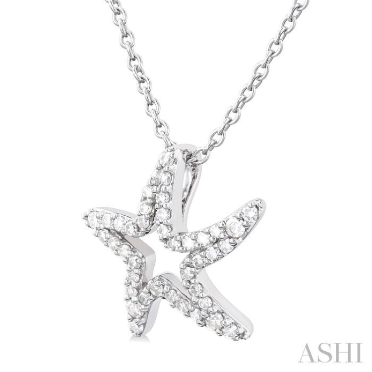 1/6 ctw Petite Starfish Frame Round Cut Diamond Fashion Pendant With Chain in 10K White Gold