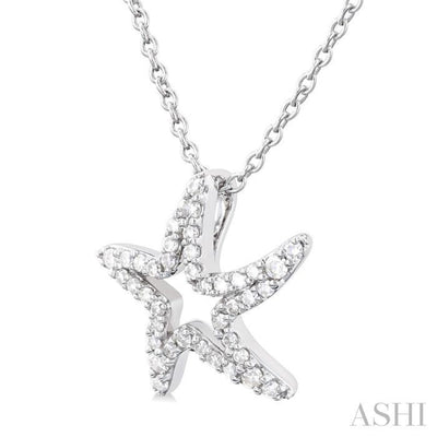 1/6 ctw Petite Starfish Frame Round Cut Diamond Fashion Pendant With Chain in 10K White Gold