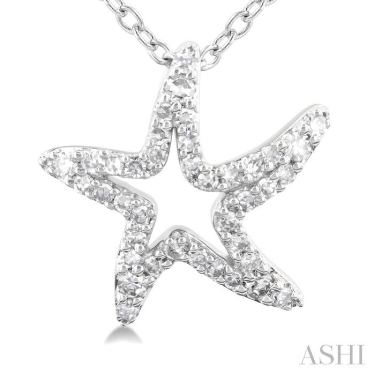 1/6 ctw Petite Starfish Frame Round Cut Diamond Fashion Pendant With Chain in 10K White Gold