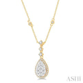 1 Ctw Pear Shape Round Cut Diamond Lovebright Necklace in 14K Yellow and White Gold