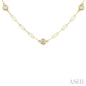 1/2 ctw Bezel Set Round Cut Diamond Paper Clip Station Necklace in 14K Yellow Gold