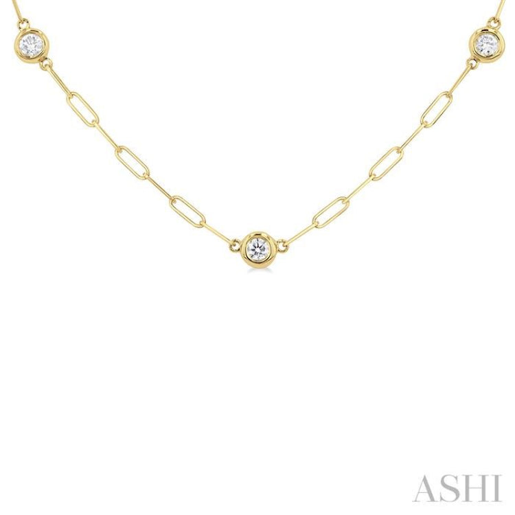 1/2 ctw Bezel Set Round Cut Diamond Paper Clip Station Necklace in 14K Yellow Gold