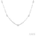 3/4 ctw Bezel Set Round Cut Diamond Paper Clip Station Necklace in 14K White Gold