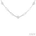 3/4 ctw Bezel Set Round Cut Diamond Paper Clip Station Necklace in 14K White Gold