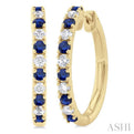1/4 ctw Petite 1.80 MM Sapphire and Round Cut Diamond Precious Fashion Huggies in 10K Yellow Gold