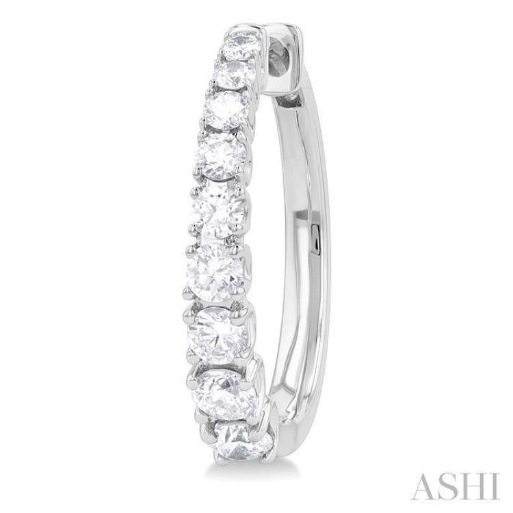 1 ctw Petite Graduated Round Cut Diamond Fashion Huggies in 14K White Gold