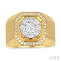 1 3/8 ctw Octagonal Shape Lovebright Round Cut Diamond Men's Ring in 14K Yellow and White Gold