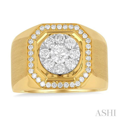 1 3/8 ctw Octagonal Shape Lovebright Round Cut Diamond Men's Ring in 14K Yellow and White Gold