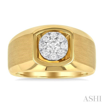 1/2 ctw Basin Nestled Circular Mount Lovebright Round Cut Diamond Men's Ring in 14K Yellow and White Gold