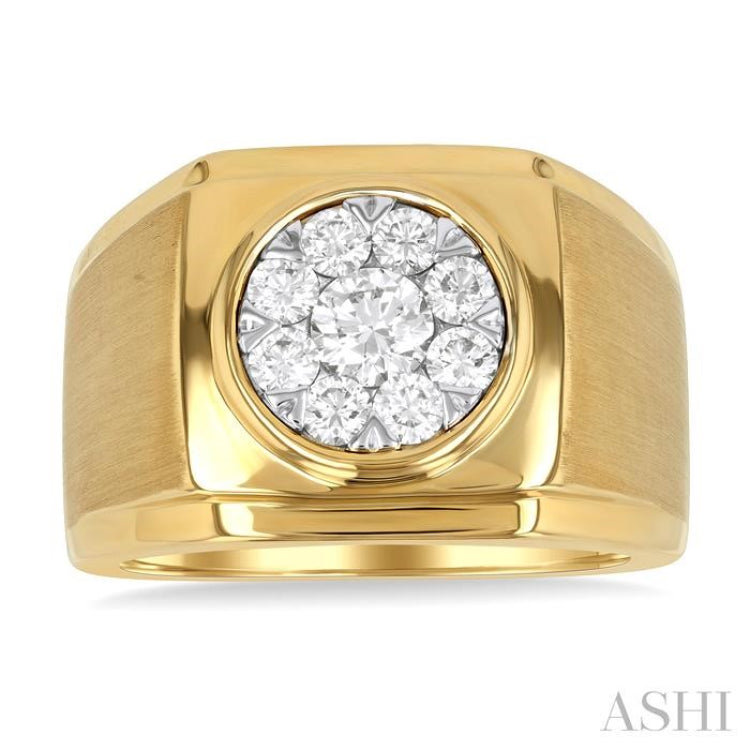 1 ctw Cushion Shape Top Lovebright Round Cut Diamond Men's Ring in 14K Yellow and White Gold