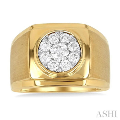 1 ctw Cushion Shape Top Lovebright Round Cut Diamond Men's Ring in 14K Yellow and White Gold