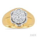1 ctw Floral Center Lovebright Round Cut Diamond Men's Ring in 14K Yellow and White Gold