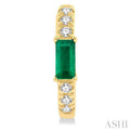 1/8 ctw Petite 4X2MM Emerald and Round Cut Diamond Fashion Huggies in 10K Yellow Gold