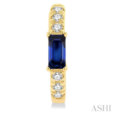 1/8 ctw Petite 4X2 MM Sapphire and Round Cut Diamond Fashion Huggies in 10K Yellow Gold