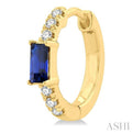 1/8 ctw Petite 4X2 MM Sapphire and Round Cut Diamond Fashion Huggies in 10K Yellow Gold