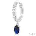 1/8 ctw Petite 5X3MM Oval Cut Sapphire and Round Cut Diamond Precious Fashion Huggies in 10K White Gold