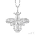 1/6 ctw Petite Bumble Bee Round Cut Diamond Fashion Pendant With Chain in 10K White Gold