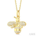1/6 ctw Petite Bumble Bee Round Cut Diamond Fashion Pendant With Chain in 10K Yellow Gold