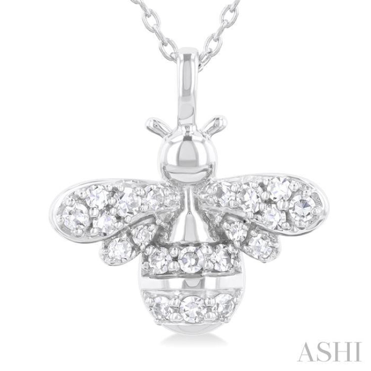 1/5 ctw Petite Bumble Bee Round Cut Diamond Fashion Pendant With Chain in 10K White Gold