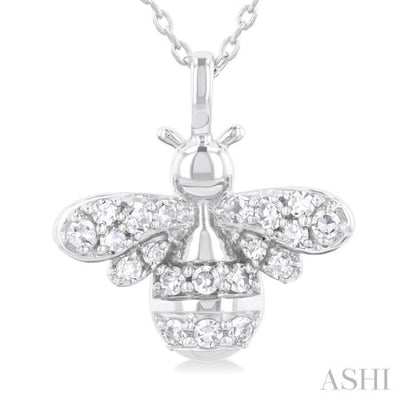 1/5 ctw Petite Bumble Bee Round Cut Diamond Fashion Pendant With Chain in 10K White Gold