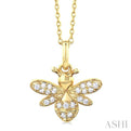 1/10 ctw Petite Bumble Bee Round Cut Diamond Fashion Pendant With Chain in 10K Yellow Gold