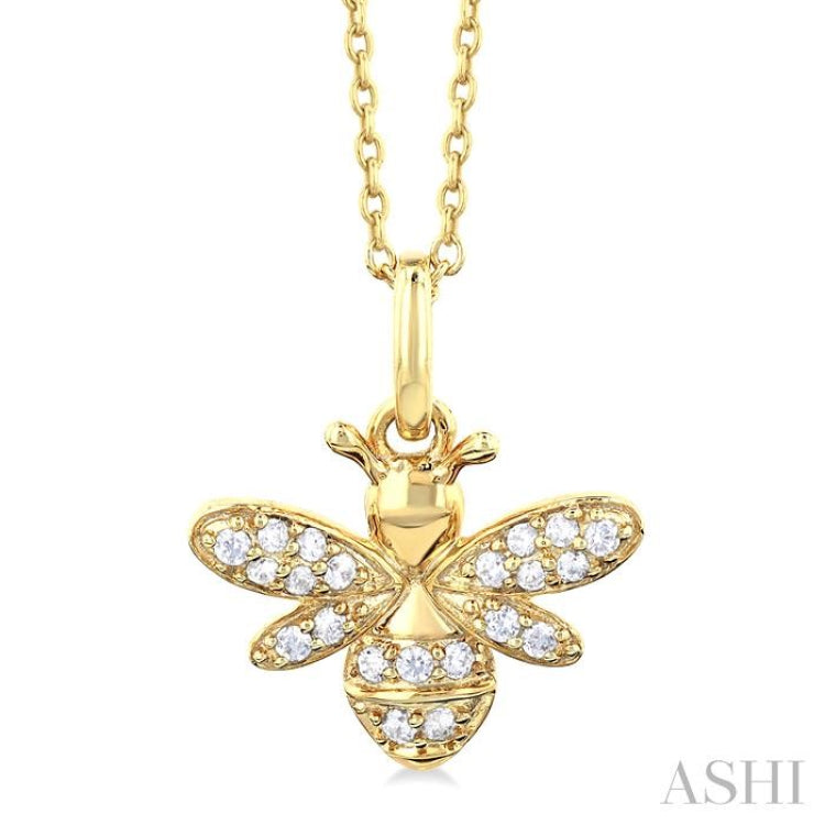 1/10 ctw Petite Bumble Bee Round Cut Diamond Fashion Pendant With Chain in 10K Yellow Gold