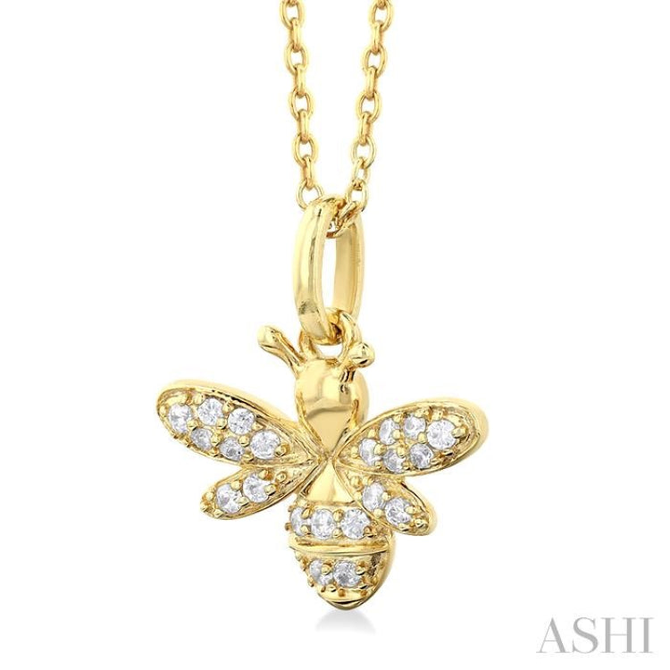 1/10 ctw Petite Bumble Bee Round Cut Diamond Fashion Pendant With Chain in 10K Yellow Gold