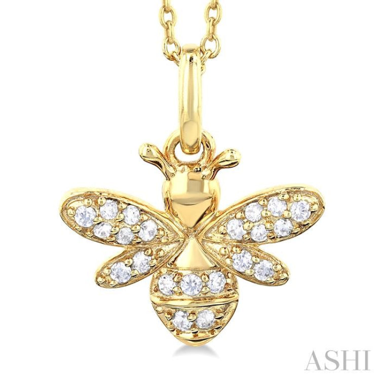 1/10 ctw Petite Bumble Bee Round Cut Diamond Fashion Pendant With Chain in 10K Yellow Gold