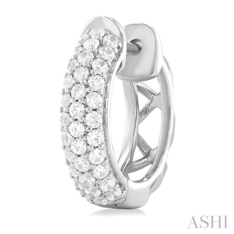 1 ctw Petite Triple Row Round Cut Diamond Fashion Huggies in 14K White Gold