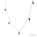 1/4 ctw Round Cut Diamonds and 5X3MM Octagonal Shape Sapphire Precious Station Necklace in 14K Yellow Gold