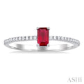 1/10 ctw Petite 5x3 MM Emerald Cut Ruby and Round Cut Diamond Precious Fashion Ring in 10K White Gold