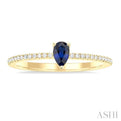 1/10 ctw Petite 5x3 MM Pear Cut Sapphire and Round Cut Diamond Precious Fashion Ring in 10K Yellow Gold
