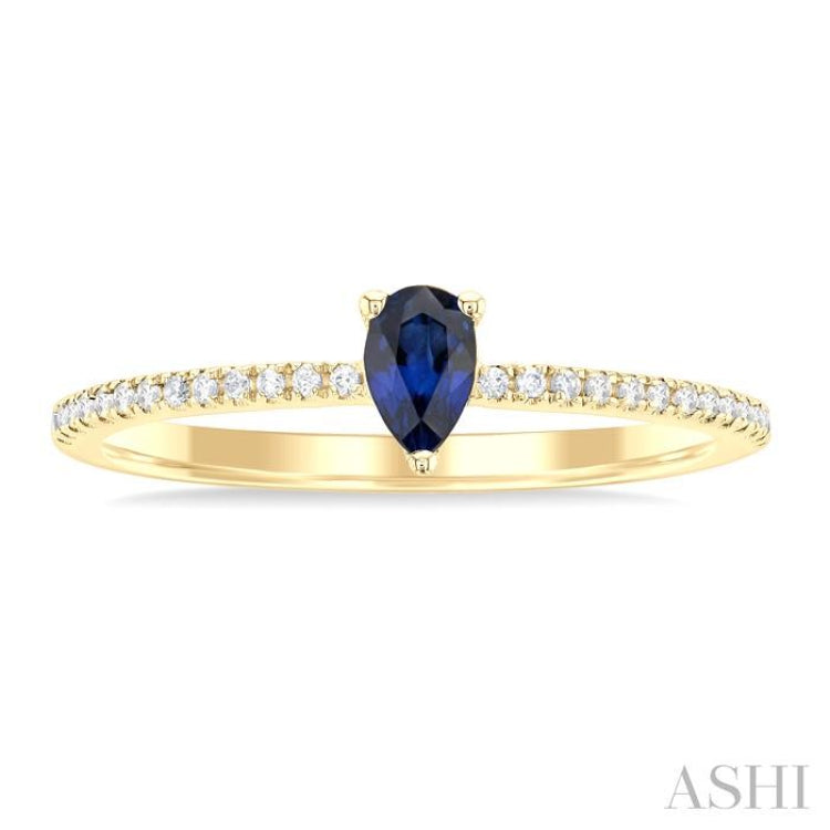 1/10 ctw Petite 5x3 MM Pear Cut Sapphire and Round Cut Diamond Precious Fashion Ring in 10K Yellow Gold