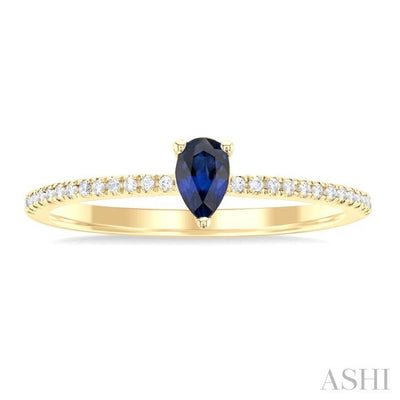 1/10 ctw Petite 5x3 MM Pear Cut Sapphire and Round Cut Diamond Precious Fashion Ring in 10K Yellow Gold