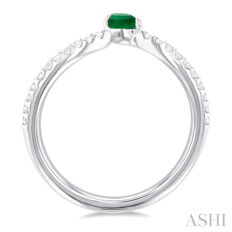 1/10 ctw Petite 4X3MM Pear Cut Emerald and Round Cut Diamond Precious Fashion Ring in 10K White Gold