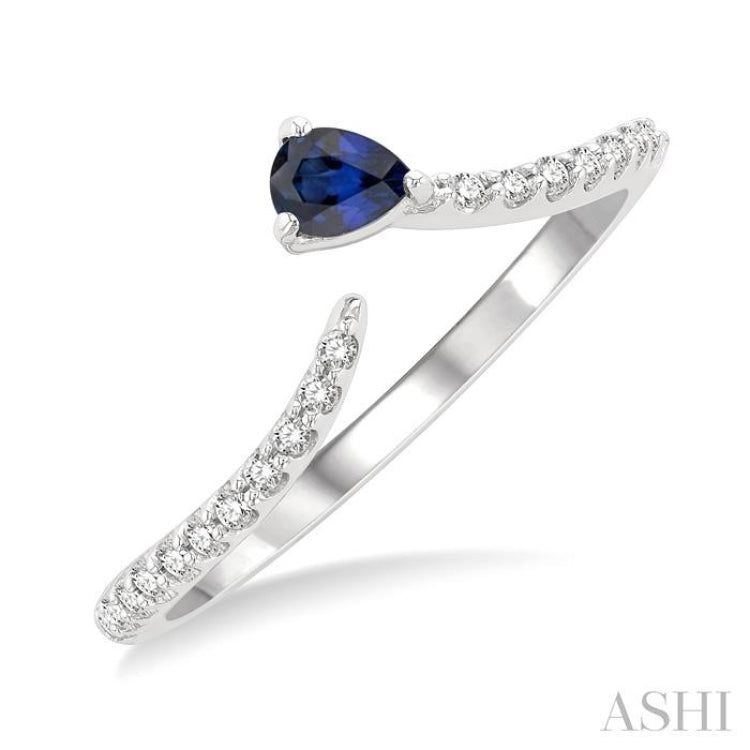 1/10 ctw Petite 4X3 MM Pear Cut Sapphire and Round Cut Diamond Precious Fashion Ring in 10K White Gold