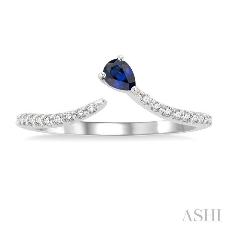 1/10 ctw Petite 4X3 MM Pear Cut Sapphire and Round Cut Diamond Precious Fashion Ring in 10K White Gold