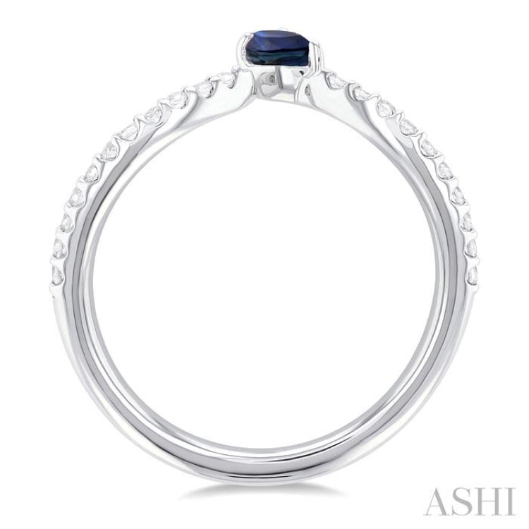 1/10 ctw Petite 4X3 MM Pear Cut Sapphire and Round Cut Diamond Precious Fashion Ring in 10K White Gold