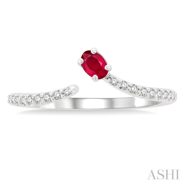 1/10 ctw Petite 4X3 MM Oval Cut Ruby and Round Cut Diamond Precious Fashion Ring in 10K White Gold