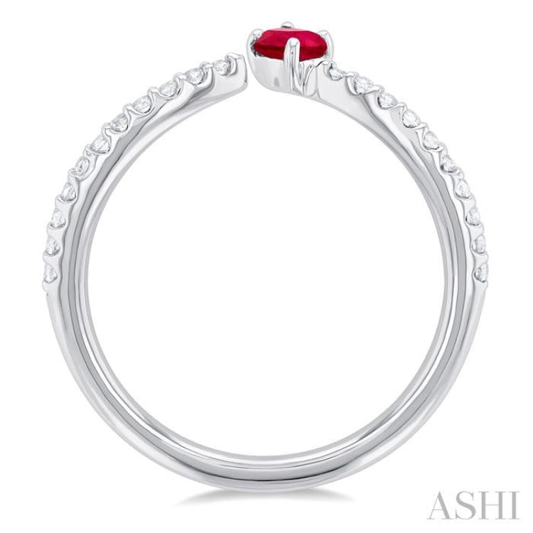 1/10 ctw Petite 4X3 MM Oval Cut Ruby and Round Cut Diamond Precious Fashion Ring in 10K White Gold