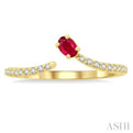 1/10 ctw Petite 4X3 MM Oval Cut Ruby and Round Cut Diamond Precious Fashion Ring in 10K Yellow Gold
