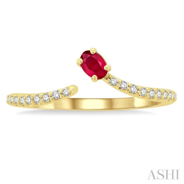 1/10 ctw Petite 4X3 MM Oval Cut Ruby and Round Cut Diamond Precious Fashion Ring in 10K Yellow Gold