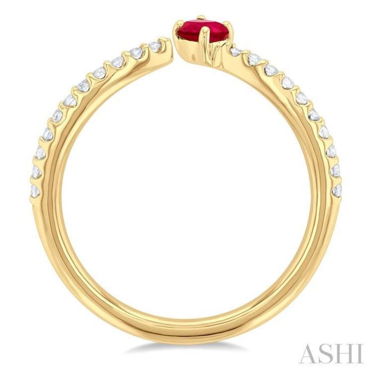 1/10 ctw Petite 4X3 MM Oval Cut Ruby and Round Cut Diamond Precious Fashion Ring in 10K Yellow Gold