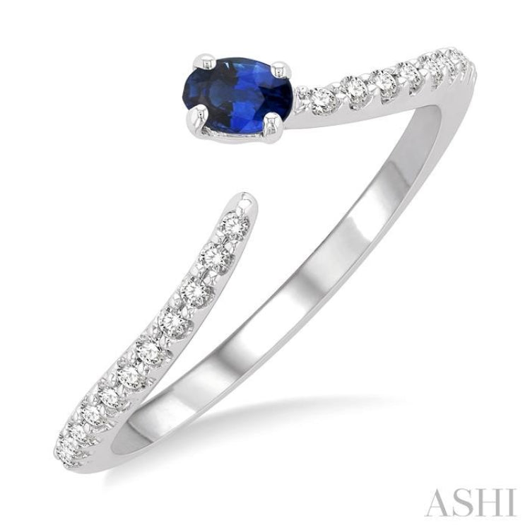 1/10 ctw Petite 4X3 MM Oval Cut Sapphire and Round Cut Diamond Precious Fashion Ring in 10K White Gold