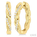 1/10 ctw Entwined Front Round Cut Diamond Fashion Hoop Earring in 10K Yellow Gold