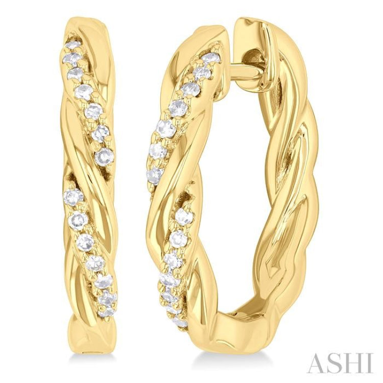 1/10 ctw Entwined Front Round Cut Diamond Fashion Hoop Earring in 10K Yellow Gold