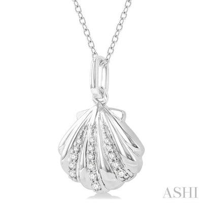 1/20 ctw Marine Life Petite Seashell Round Cut Diamond Fashion Pendant With Chain in 10K White Gold
