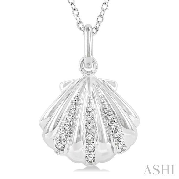 1/20 ctw Marine Life Petite Seashell Round Cut Diamond Fashion Pendant With Chain in 10K White Gold