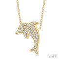 1/6 ctw Sealife Petite Dolphin Round Cut Diamond Fashion Pendant With Chain in 10K Yellow Gold